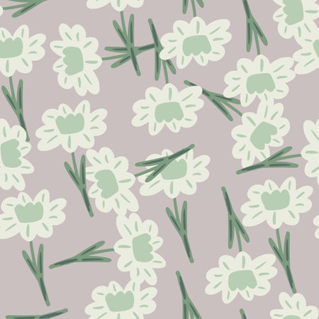 Vintage abstract seamless pattern with light flowers silhouettes ornament. Pastel purple background. Graphic design for wrapping paper and fabric textures. Vector Illustration.のイラスト素材