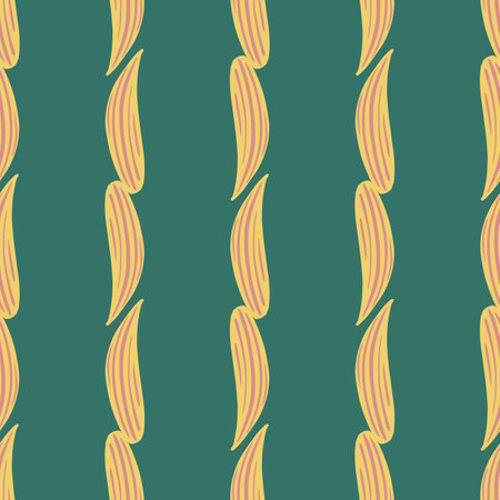 Botanic seamless pattern with beige simple lily of the valley leaf shapes print. Turquoise background. Stock illustration. Vector design for textile, fabric, giftwrap, wallpapers.のイラスト素材