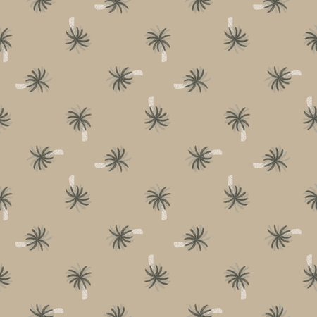 Cartoon abstract seamless pattern with grey colored little palm tree silhouettes print. Beige background. Graphic design for wrapping paper and fabric textures. Vector Illustration.のイラスト素材
