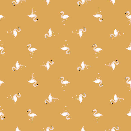 Geometric tropical seamless pattern with white colored flamingo shapes. Beige background. Funny print. Graphic design for wrapping paper and fabric textures. Vector Illustration.のイラスト素材