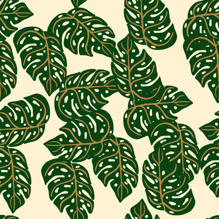 Abstract botanic seamless nature pattern with bright monstera leaves random print. Light background. Stock illustration. Vector design for textile, fabric, giftwrap, wallpapers.のイラスト素材