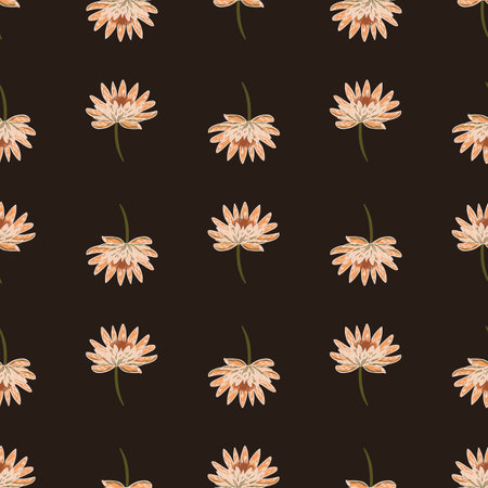 Botanical seamless pattern with simple pink colored chrysanthemum ornament. Brown background. Vector illustration for seasonal textile prints, fabric, banners, backdrops and wallpapers.のイラスト素材