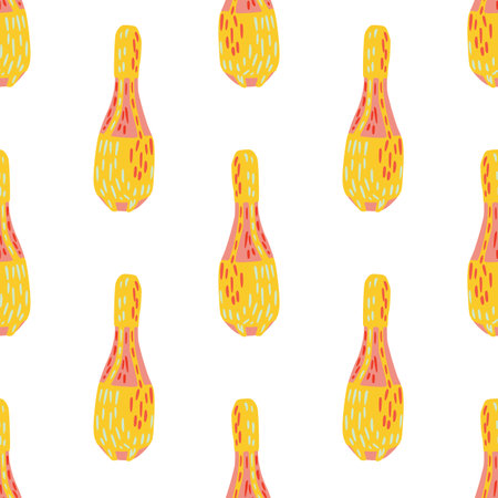 Isolated seamless pattern with bright yellow circus juggler mace print. White background. Doodle backdrop. Vector illustration for seasonal textile prints, fabric, banners, backdrops and wallpapers.のイラスト素材
