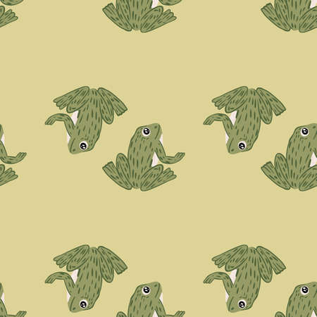 Seamless pattern in minimalistic style with doodle olive green toad ornament. Beige pastel background. Flat vector print for textile, fabric, giftwrap, wallpapers. Endless illustration.のイラスト素材