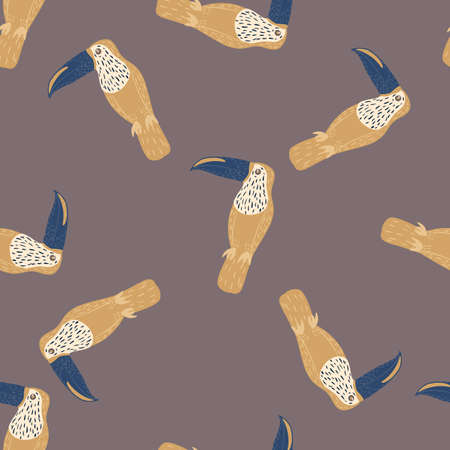 Wildlife seamless pattern with hand drawn beige toucan birds elements. Grey background. Doodle backdrop. Flat vector print for textile, fabric, giftwrap, wallpapers. Endless illustration.のイラスト素材