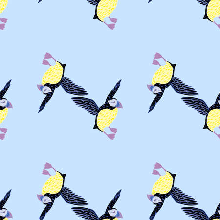 Zoo decorative seamless pattern with abstract puffin bird elements. Light blue background. Ornithology print. Flat vector print for textile, fabric, giftwrap, wallpapers. Endless illustration.のイラスト素材