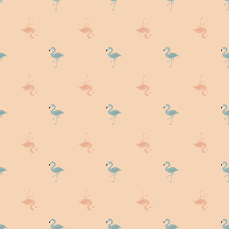 Abstract cartoon seamless animal pattern with little flamingo ornament. Light pink background. Graphic design for wrapping paper and fabric textures. Vector Illustration.のイラスト素材