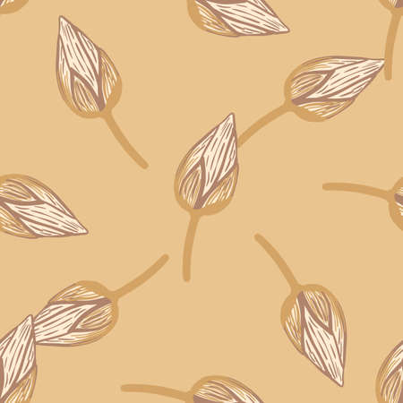 Contoured doodle tulip bud silhouettes print seamless pattern. Beige background. Pastel tones artwork. Stock illustration. Vector design for textile, fabric, giftwrap, wallpapers.のイラスト素材