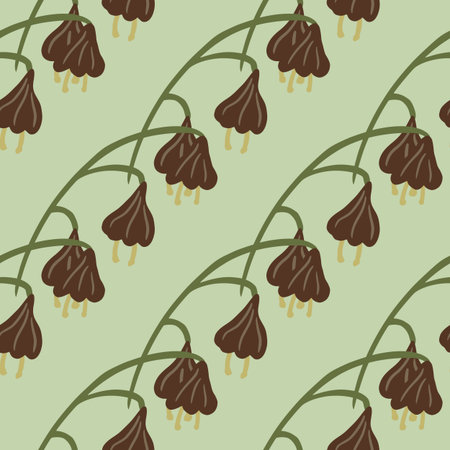 Autumn tones nature botanic seamless pattern with brown colored bell flowers ornament. Pastel background. Vector illustration for seasonal textile prints, fabric, banners, backdrops and wallpapers.のイラスト素材