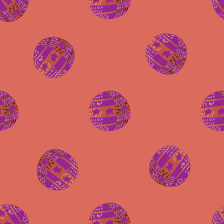 Minimalistic seamless trick pattern with purple colored circus balls shapes. Pink pale background. Flat vector print for textile, fabric, giftwrap, wallpapers. Endless illustration.のイラスト素材
