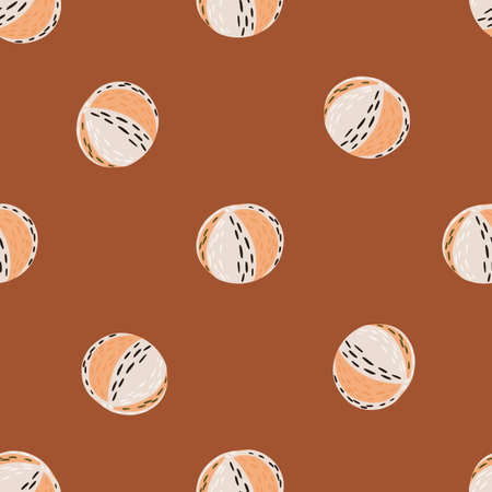 Volleyball balls ornament seamless doodle pattern. Brown background. Creative kids activity spirt backdrop. Flat vector print for textile, fabric, giftwrap, wallpapers. Endless illustration.のイラスト素材