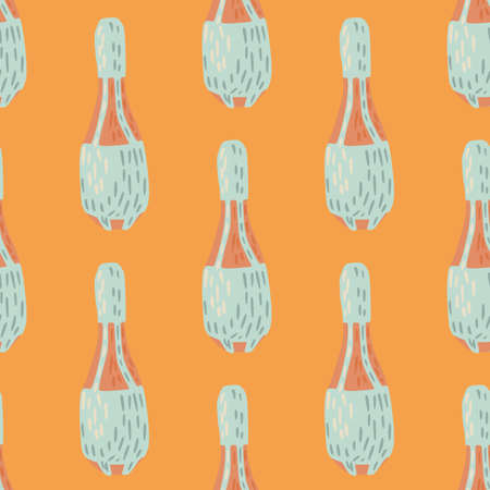 Blue circus juggler mace elements seamless doodle print. Orange background. Decorative backdrop. Vector illustration for seasonal textile prints, fabric, banners, backdrops and wallpapers.のイラスト素材