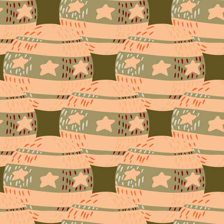 Abstract seamless pattern with doodle hand drawn circus ball elements. Light pink and green palette artwork. Flat vector print for textile, fabric, giftwrap, wallpapers. Endless illustration.のイラスト素材