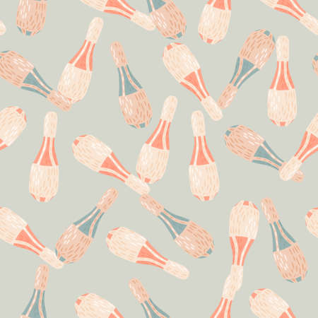 Light tones seamless doodle pattern with random juggler maces elements. Blue pastel background. Vector illustration for seasonal textile prints, fabric, banners, backdrops and wallpapers.のイラスト素材