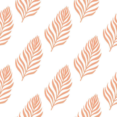 Isolated seamless pattern with doodle red simple fern leaf ornament. White background. Nature backdrop. Stock illustration. Vector design for textile, fabric, giftwrap, wallpapers.のイラスト素材