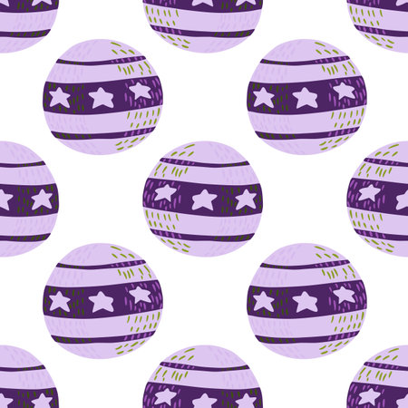 Seamless isolated pattern with purple colored circus ball decorative shapes. White background. Simple design. Flat vector print for textile, fabric, giftwrap, wallpapers. Endless illustration.のイラスト素材