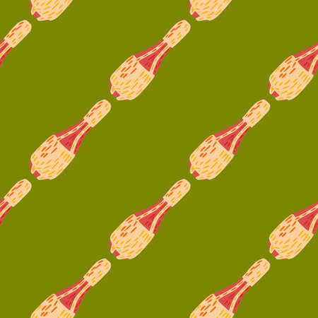 Abstract funny seamless trick pattern with simple juggler maces ornament. Green bright background. Vector illustration for seasonal textile prints, fabric, banners, backdrops and wallpapers.のイラスト素材
