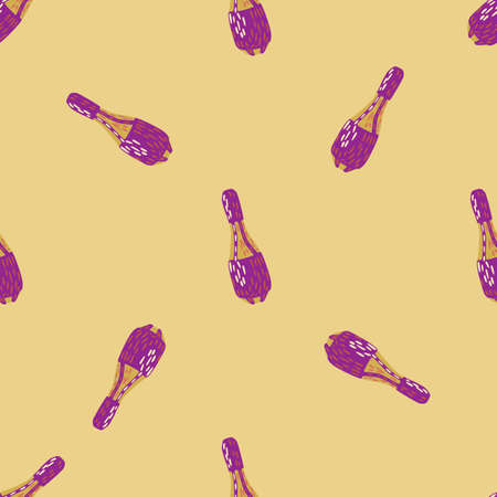 Purple colored random juggler mace silhouettes seamless doodle pattern. Beige background. Circus print. Vector illustration for seasonal textile prints, fabric, banners, backdrops and wallpapers.のイラスト素材
