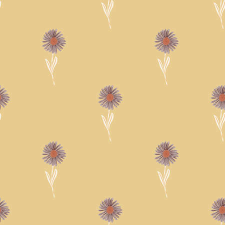 Summer simple seamless pattern with doodle hand drawn chrysanthemum silhouettes. Beige background. Stock illustration. Vector design for textile, fabric, giftwrap, wallpapers.のイラスト素材
