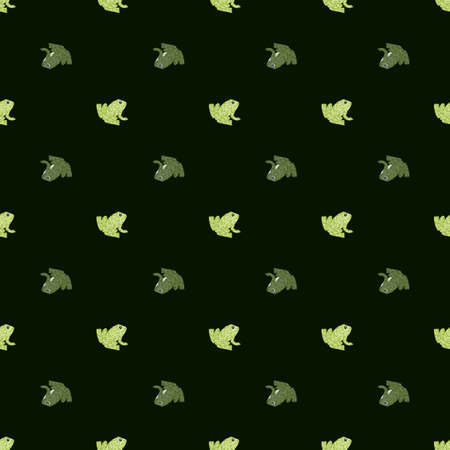 Exotic marine animal seamless pattern with simple green toad ornament. Black background. Contrast backdrop. Flat vector print for textile, fabric, giftwrap, wallpapers. Endless illustration.のイラスト素材