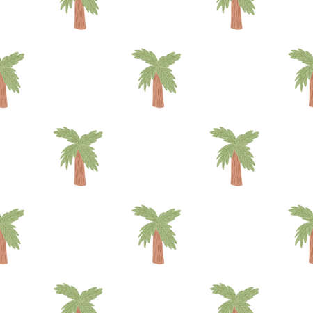 Isolated seamless hawaiian pattern with cartoon simple green and brown colored palm tree shapes. Graphic design for wrapping paper and fabric textures. Vector Illustration.のイラスト素材
