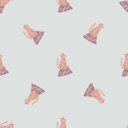 Minimalistic seamless pattern with pale orange tiger circus print. Pastel blue background. Simple design. Vector illustration for seasonal textile prints, fabric, banners, backdrops and wallpapers.のイラスト素材