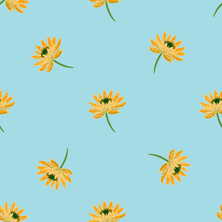 Contrast creative seamless pattern with yellow hand drawn chrysanthemum flowers print. Blue background. Vector illustration for seasonal textile prints, fabric, banners, backdrops and wallpapers.のイラスト素材