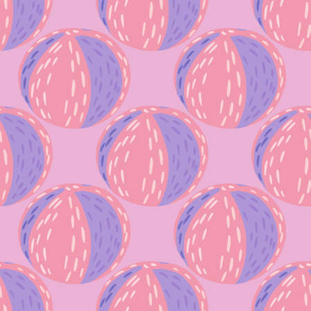 Activity seamless pattern with pink and purple colored beach balls elements. Kids style backdrop. Flat vector print for textile, fabric, giftwrap, wallpapers. Endless illustration.のイラスト素材