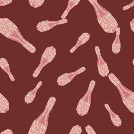 Seamless random pattern with pink colored juggler mace elements. Maroon background. Simple design. Vector illustration for seasonal textile prints, fabric, banners, backdrops and wallpapers.のイラスト素材