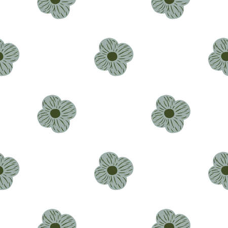 Isolated seamless pattern with pale blue simple flowers elements. White background. Hand drawn style. Vector illustration for seasonal textile prints, fabric, banners, backdrops and wallpapers.のイラスト素材