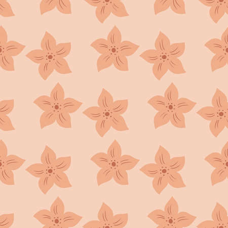 Pastel tones seamless pattern with botanic tropic flowers ornament. Pink pale palette. Hand drawn style. Vector illustration for seasonal textile prints, fabric, banners, backdrops and wallpapers.のイラスト素材