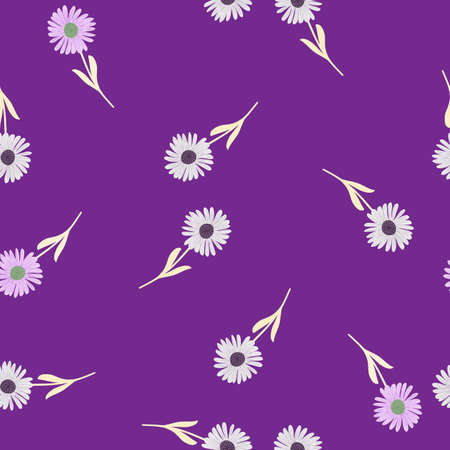 Chrysanthemum silhouettes seamless pattern in hand drawn doodle style. Random print with purple background. Stock illustration. Vector design for textile, fabric, giftwrap, wallpapers.のイラスト素材