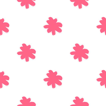 Simple doodle style seamless isolated pattern with pink colored flower bud elements. White background. Graphic design for wrapping paper and fabric textures. Vector Illustration.のイラスト素材