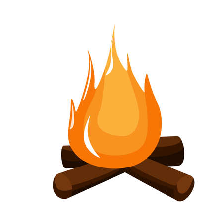 Flat campfire isolated on white background. Vector flame in flat style illustration.のイラスト素材