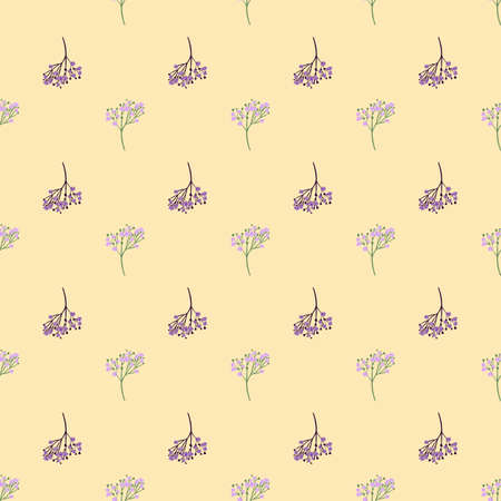 Purple and grey colored gypsophila flower hand drawn print. Botanical backdrop with beige background. Stock illustration. Vector design for textile, fabric, giftwrap, wallpapers.のイラスト素材