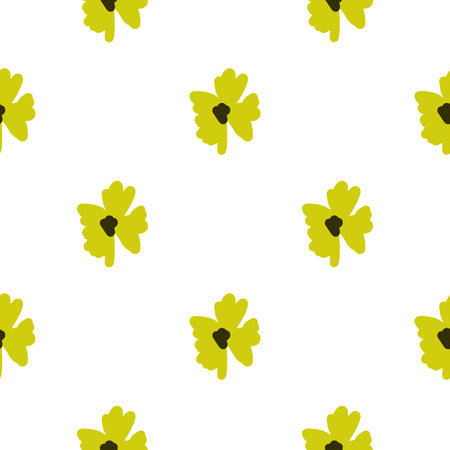 Isolated cute yellow flower elements seamless doodle pattern. White background. Decorative style....