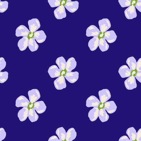 Seamless pattern in simple style with light daisy flowers print. Bright navy blue background. Decorative backdrop for fabric design, textile print, wrapping, cover. Vector illustration.のイラスト素材