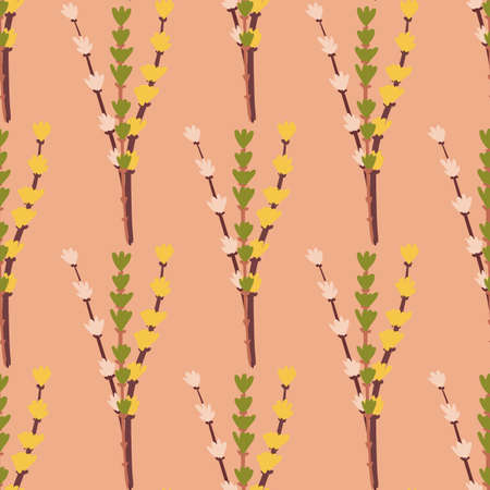 Abstract botanic seamless pattern with doodle lavender flowers print. Pink pastel background. Doodle print. Great for fabric design, textile print, wrapping, cover. Vector illustration.のイラスト素材