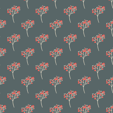 Red gypsophila flowers silhouettes seamless doodle pattern. Grey background. Botanic backdrop. Stock illustration. Vector design for textile, fabric, giftwrap, wallpapers.のイラスト素材