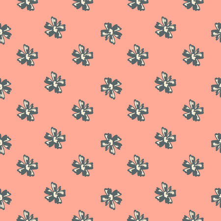 Little blue colored flower buds seamless doodle pattern. Pink background. Botanic flora doodle artwork. Stock illustration. Vector design for textile, fabric, giftwrap, wallpapers.のイラスト素材