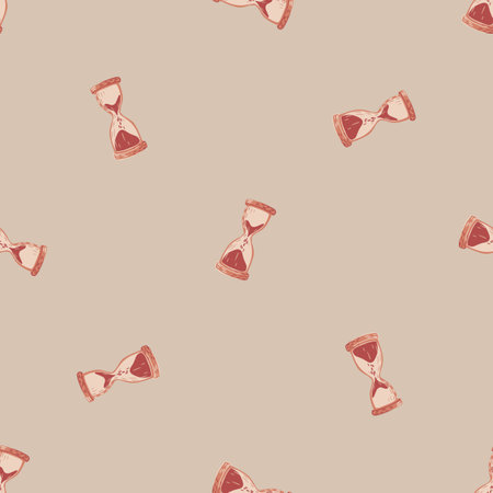 Seamless time pattern with hourglass clock silhouettes. Beige background. Vintage ancient timer print. Vector illustration for seasonal textile prints, fabric, banners, backdrops and wallpapers.のイラスト素材