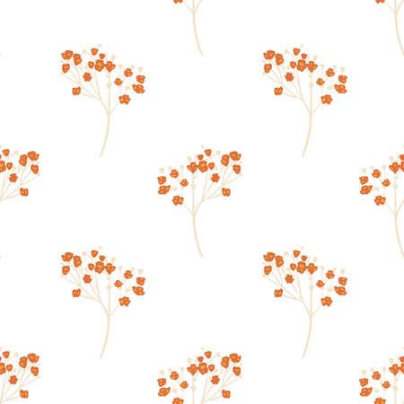 Isolated seamless pattern with doodle red gypsophila flowers ornament. Nature botanic backdrop. Stock illustration. Vector design for textile, fabric, giftwrap, wallpapers.のイラスト素材
