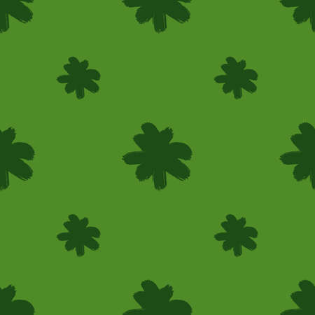 Spring botany nature seamless pattern with simple flowers silhouettes. Green palette artwork. Doodle backdrop. Graphic design for wrapping paper and fabric textures. Vector Illustration.のイラスト素材