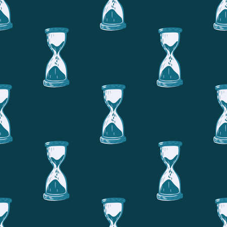 Vintage seamless doodle pattern with hourglass ornament. Navy blue background. Turquoise elements. Vector illustration for seasonal textile prints, fabric, banners, backdrops and wallpapers.のイラスト素材