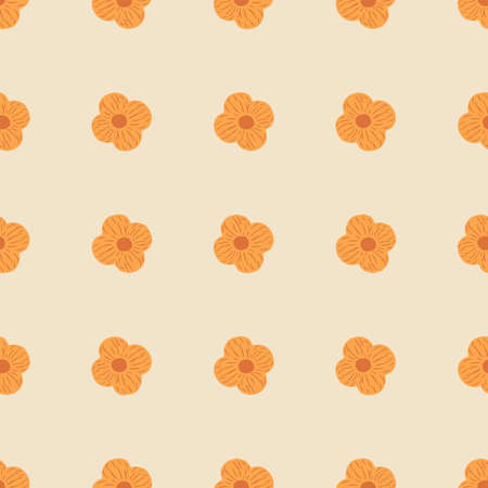 Minimalistic style seamless pattern with orange simple flower shapes. Grey light background. Nature print. Vector illustration for seasonal textile prints, fabric, banners, backdrops and wallpapers.のイラスト素材