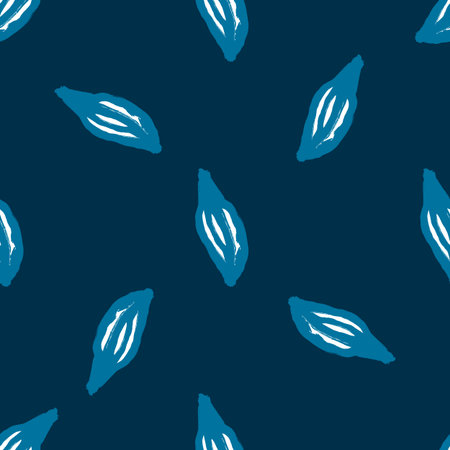 Abstract random botan ic leaves silhouettes print seamless doodle pattern. Navy blue background....