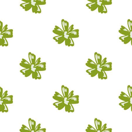 Spring isolated seamless pattern with doodle green abstract flower bud elements. White background. Stock illustration. Vector design for textile, fabric, giftwrap, wallpapers.のイラスト素材