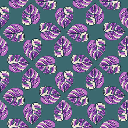 Tropical seamless pattern on blue background. Abstract texture decoration with leaf monstera purple color. Fashion of summer nature jungle for print. Vector illustration design.のイラスト素材