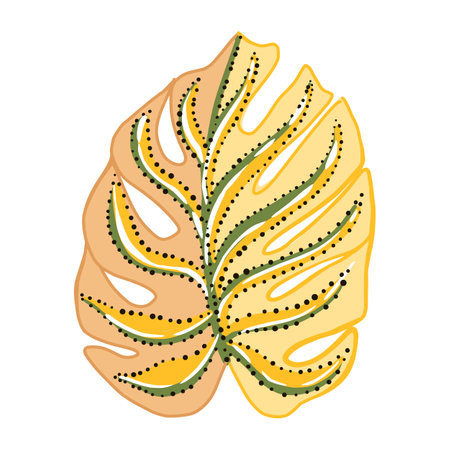 Decorative leaf monstera yellow on white background. Abstract sketch tropical leaf. Vector illustration design.のイラスト素材
