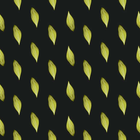 Dark seamless pattern with green colored leaves ornament. Black background. Botanic backdrop. Stock illustration. Vector design for textile, fabric, giftwrap, wallpapers.のイラスト素材